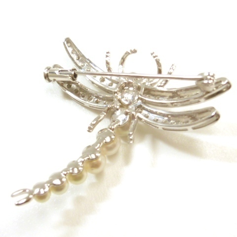J*K18WG diamond & pearl attaching ... brooch white gold K18 18 gold 750 dragonfly White gold Diamond Pearl