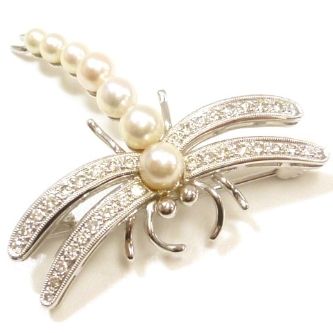 J*K18WG diamond & pearl attaching ... brooch white gold K18 18 gold 750 dragonfly White gold Diamond Pearl