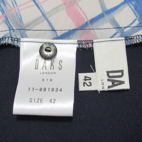 DAKS ダックス 美品 横チェック柄 半袖ブラウス カットソー 紺 ネイビー 42 13号 大きいサイズ 日本製 プルオーバー ストレッチ ◆N4の画像8