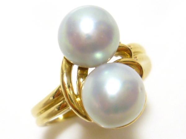 J◇K18 豪華！大粒 パール 7.5mm 2個付 ゴールド リング 指輪 12号 イエローゴールド 18金 Yellow Gold Pearl ring_画像1