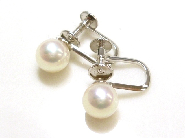 冬ギフト セ J◇K14WG earrings【ネコポスOK】 Pearl gold White フォーマル 冠婚葬祭 ネジ式 14金 ホワイトゴールド イヤリング 6.5mm パール 真珠