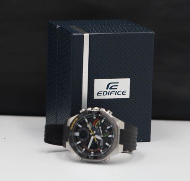 【美品】稼働 タフソーラー 良品 箱付き カシオ エディフィス ECB-950 デジアナ 黒文字盤 アラーム メンズ腕時計の画像5