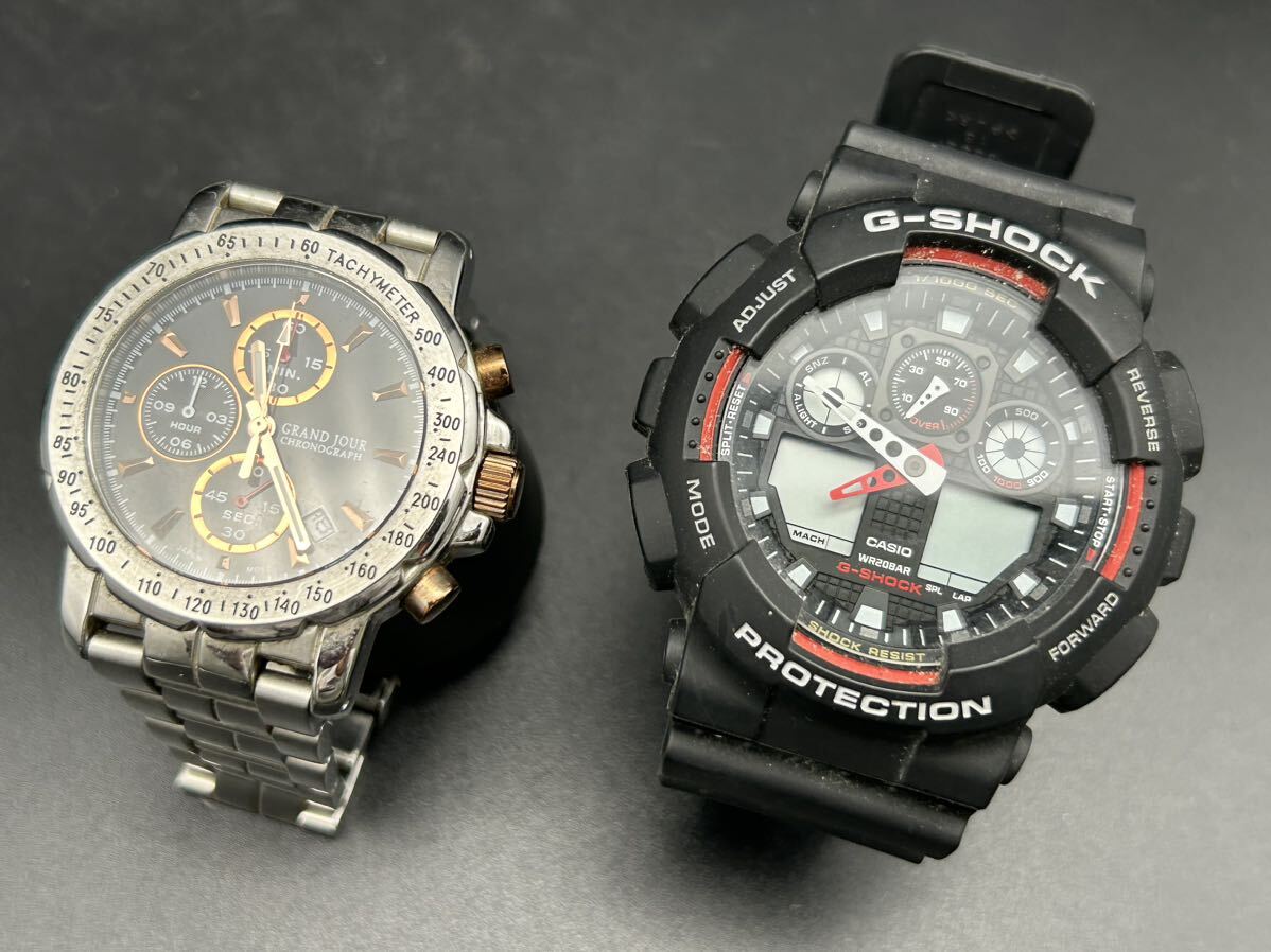 【Ｏ22-20】腕時計 GRAND JOUR CHRONOGRAPH/G-SHOCK PROTECTION 電池切れ まとめて2点の画像1