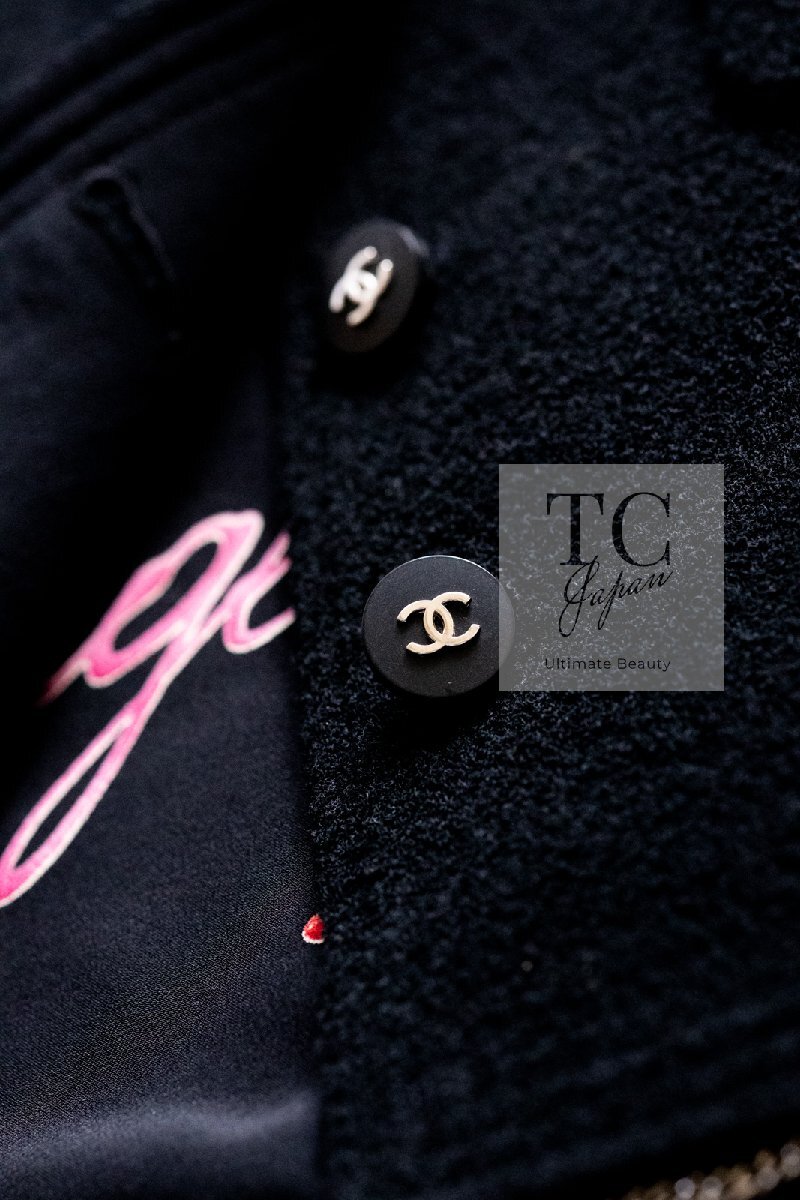 シャネル スーツ CHANEL 貴重 レア ブラック ルージュ レッド ピンク ロゴ ツイード ジャケット スカート 超美品 42_画像6