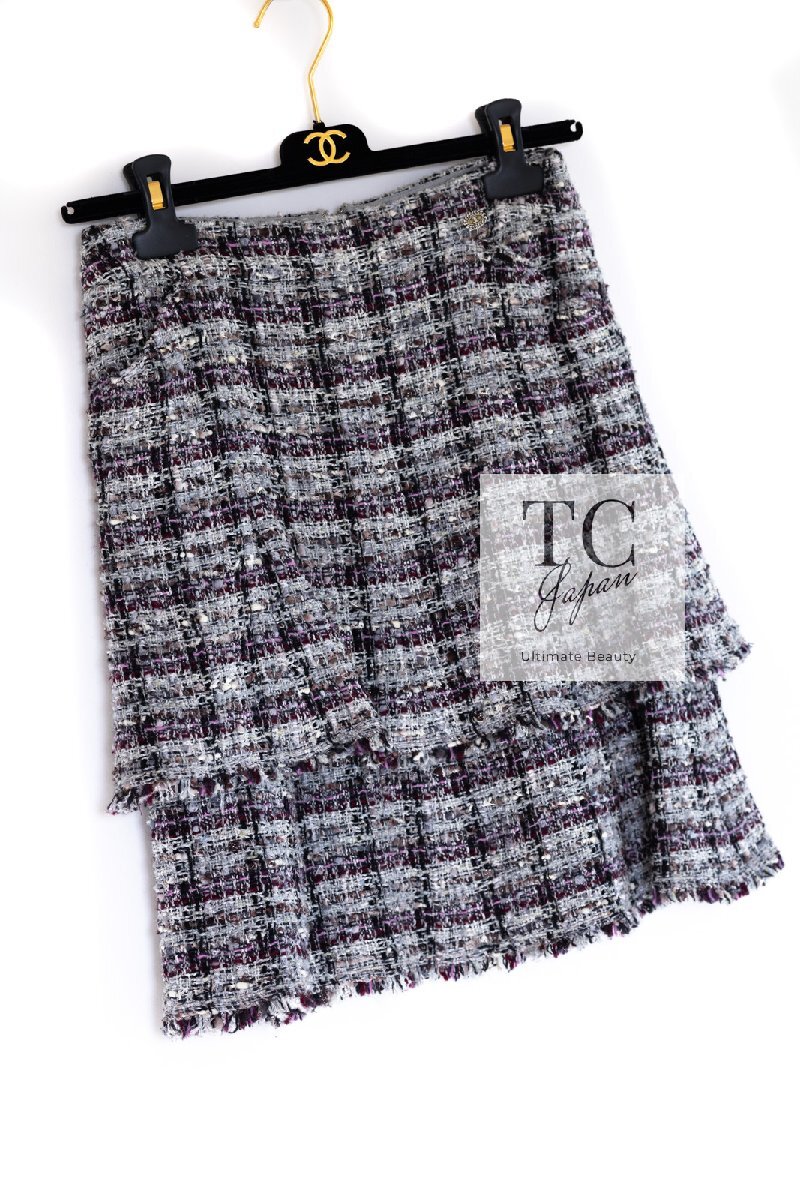 シャネル スーツ CHANEL グレー パープル ツイード ジャケット スカート 超美品 34 36_画像7
