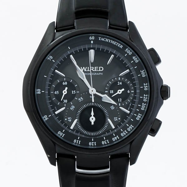 SEIKO セイコー 7T11-0AB0 WIRED ワイアード クォーツ デイト ブラック文字盤 3カウンター クロノグラフ チタンモデル メンズ腕時計 #35403_画像1