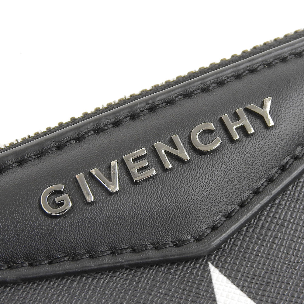 超美品 ジバンシイ GIVENCY 現行ロゴ スター & ストライプ レザー セカンド クラッチ バッグ ポーチ 黒 シルバー金具 メンズ 数回使用程度_[ジバンシイ]クラッチバッグ