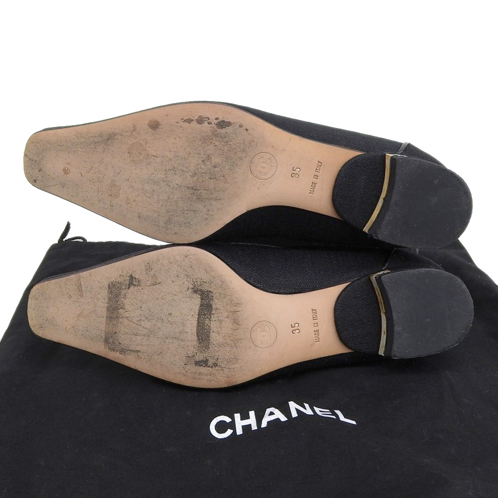 超美品 シャネル CHANEL 90年代ヴィンテージ 2.55金具 ワイルドステッチ ポインテッドトゥ パンプス 35 22.5cm 黒 数回使用程度_[シャネル]パンプス