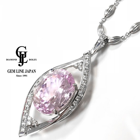 割引発見 鑑付 大粒クンツァイト ネックレス Pt850 WG ダイヤ0.45ct 21.01ct その他