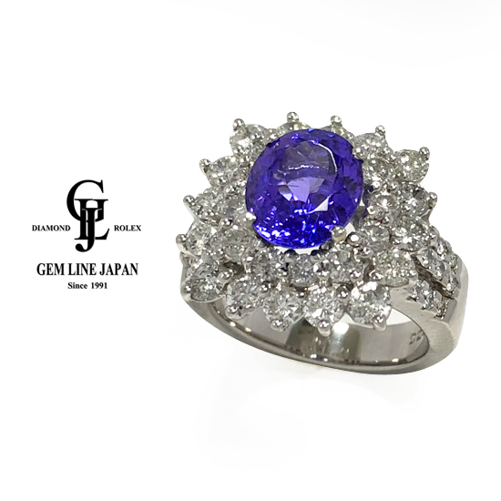 2024人気新作 GRJ鑑別書付 タンザナイト リング プラチナ 2.40ct ダイヤモンド 2.99ct タンザナイト