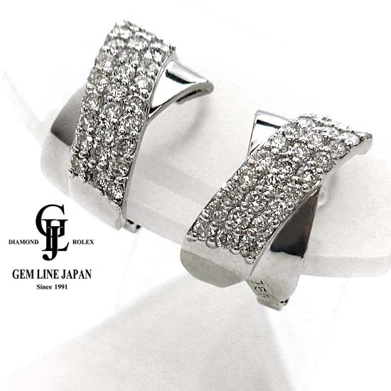 【即納】 天然ダイヤモンド トータル 1.00ct 750(K18WG) イヤリング/ピアス ダイヤモンド