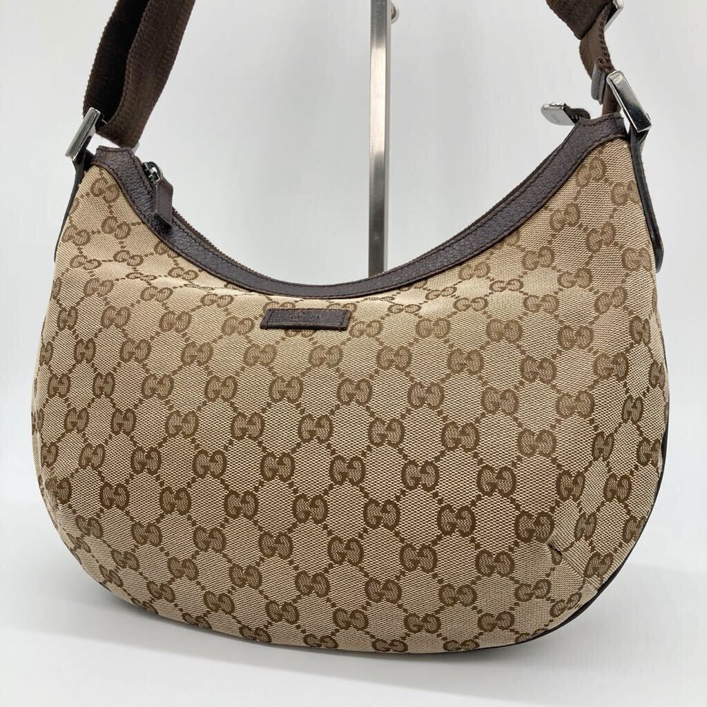 1円 GUCCI グッチ ショルダーバッグ GGキャンバス レザー ベージュ 181092 002404 斜め掛け 肩掛け バッグ ハーフムーン_画像1