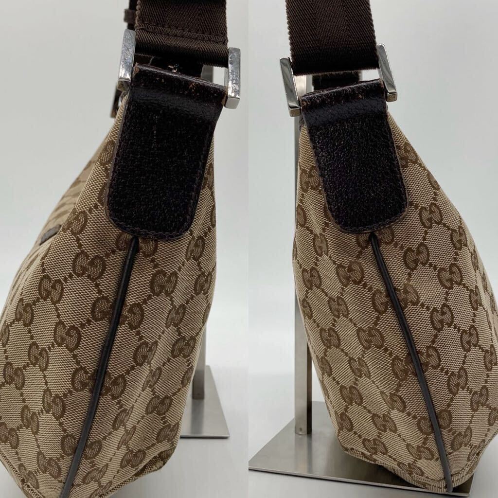 1円 GUCCI グッチ ショルダーバッグ GGキャンバス レザー ベージュ 181092 002404 斜め掛け 肩掛け バッグ ハーフムーン_画像7