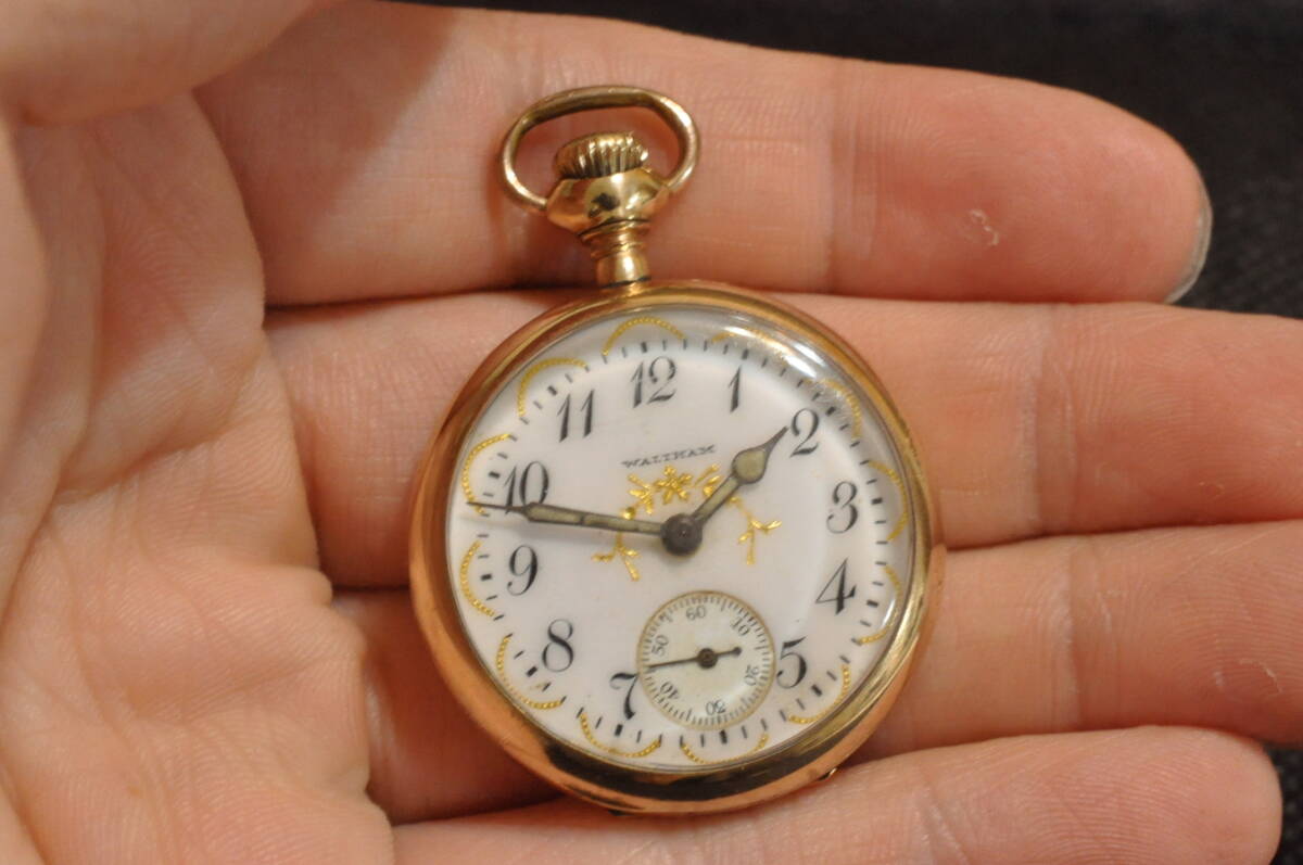【1円スタート！】Waltham ウォルサム ファンシー 金張りケース 1912年 小型 懐中時計 アンティーク 手巻き 機械式の画像4