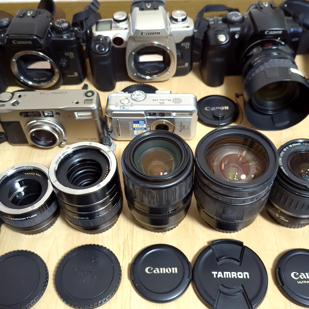 ★大量★ フィルムカメラ レンズ 双眼鏡 デジカメ まとめ セット ジャンク扱い canon contax kenko tamronの画像3