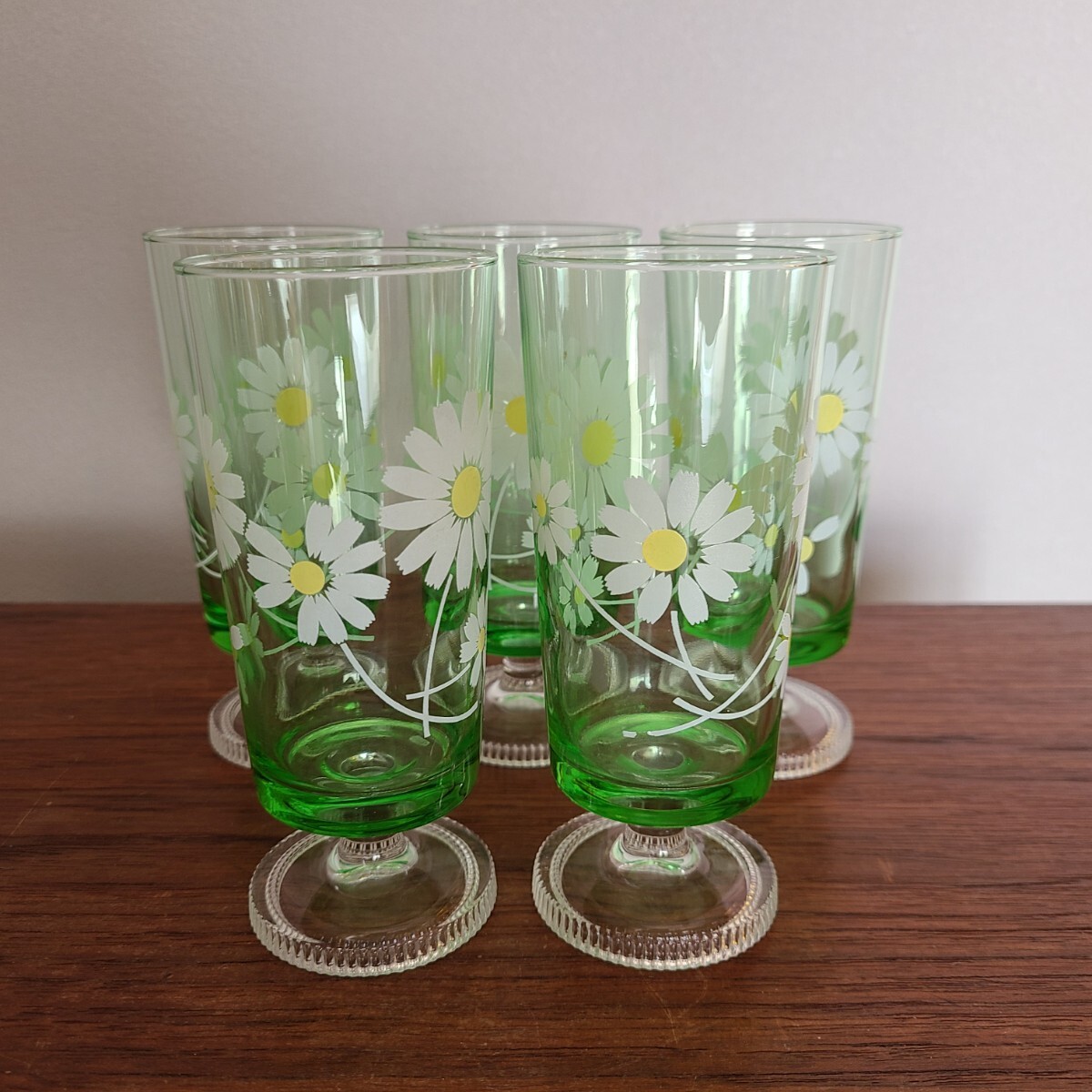 ate rear ADERIA Showa Retro Margaret legs attaching green glass 5 customer glass tumbler gala spade at that time thing height approximately 13.5cm