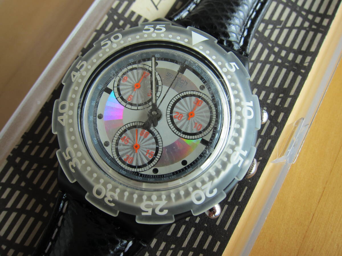 ☆SWATCH AQUA CHRONO BLACK RUDDER SBB100 1993年販売 ビンテージスウォッチ 未使用 動作品☆_画像1