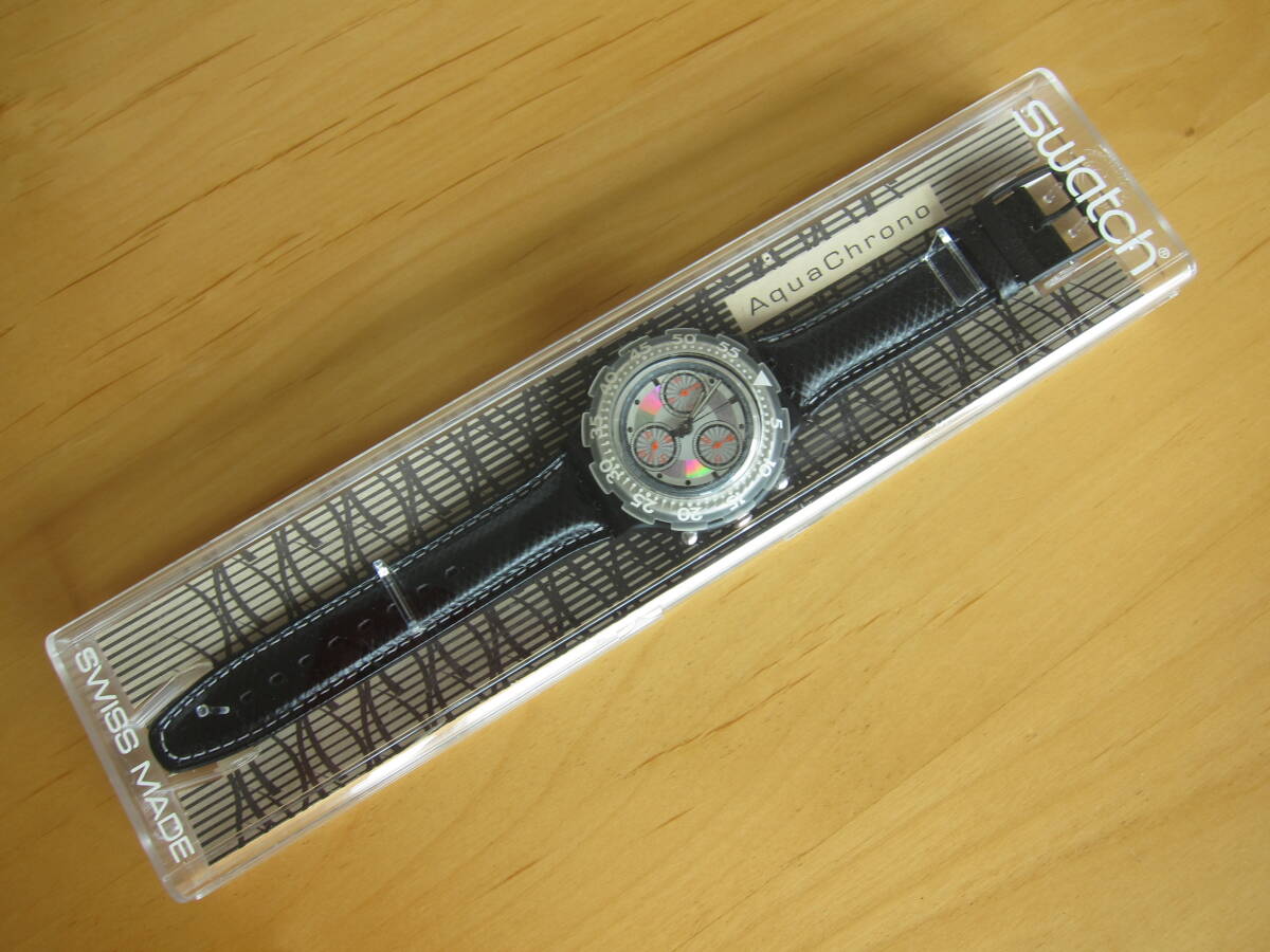 ☆SWATCH AQUA CHRONO BLACK RUDDER SBB100 1993年販売 ビンテージスウォッチ 未使用 動作品☆_画像6