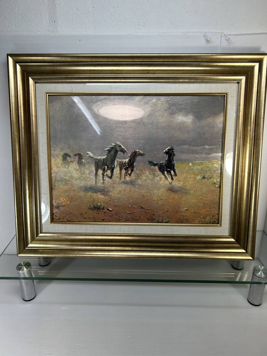 アルボー　荒野の群馬　馬の絵　5頭の走る馬　絵画　額入り　立体複製名画　模写_画像1
