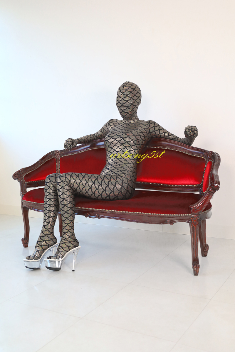 ☆ 男性サイズ・シルバーホログラム鱗柄全身タイツ ☆ ZENTAI、コスプレ、戦隊.の画像2