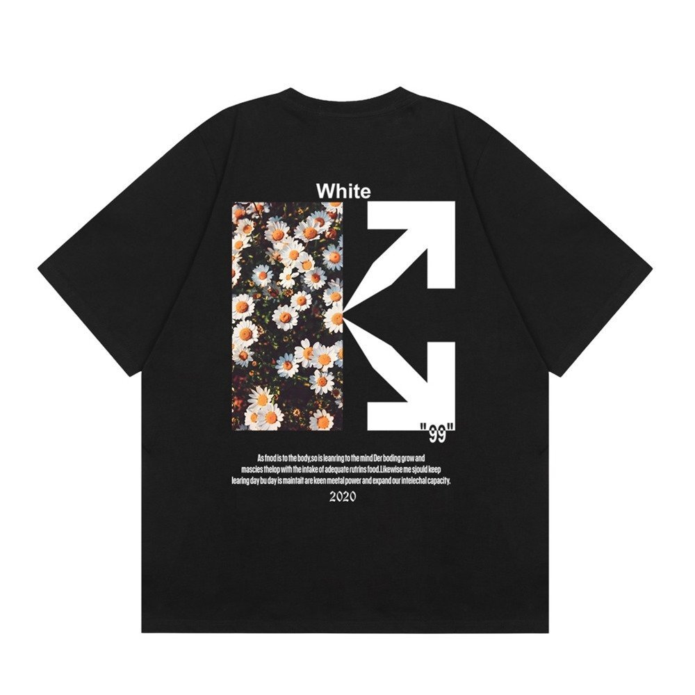 オフホワイト Off White 黒 半袖Tシャツ 半分ARROW 花柄 男女兼用 半袖シャツ カットソー 夏 トップス Lサイズの画像1