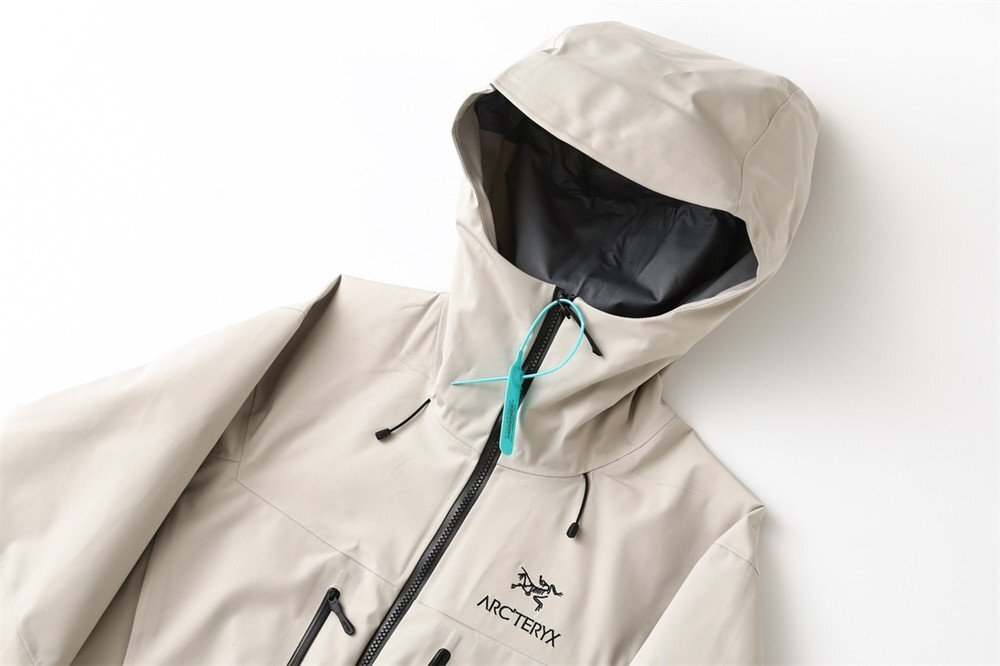 ARC‘TERYX Alpha SV ジャケット メンズ ベージュ フード付き 防風 撥水加工 アウター コート 山登り アウタドア 服 Lサイズ_画像4