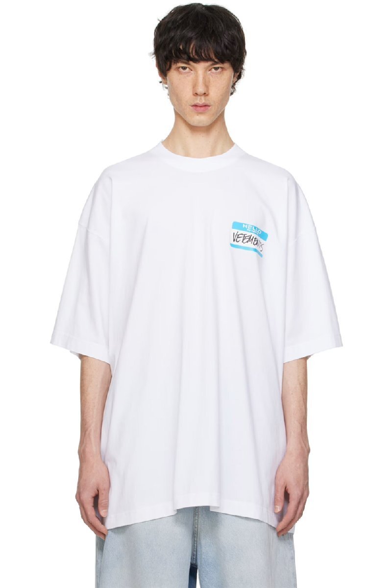 海山川どこにでも合う ヴェトモン My Name Is Tシャツ VETEMENTS 半袖tシャツ ホワイト オーバーサイズ Lサイズの画像2