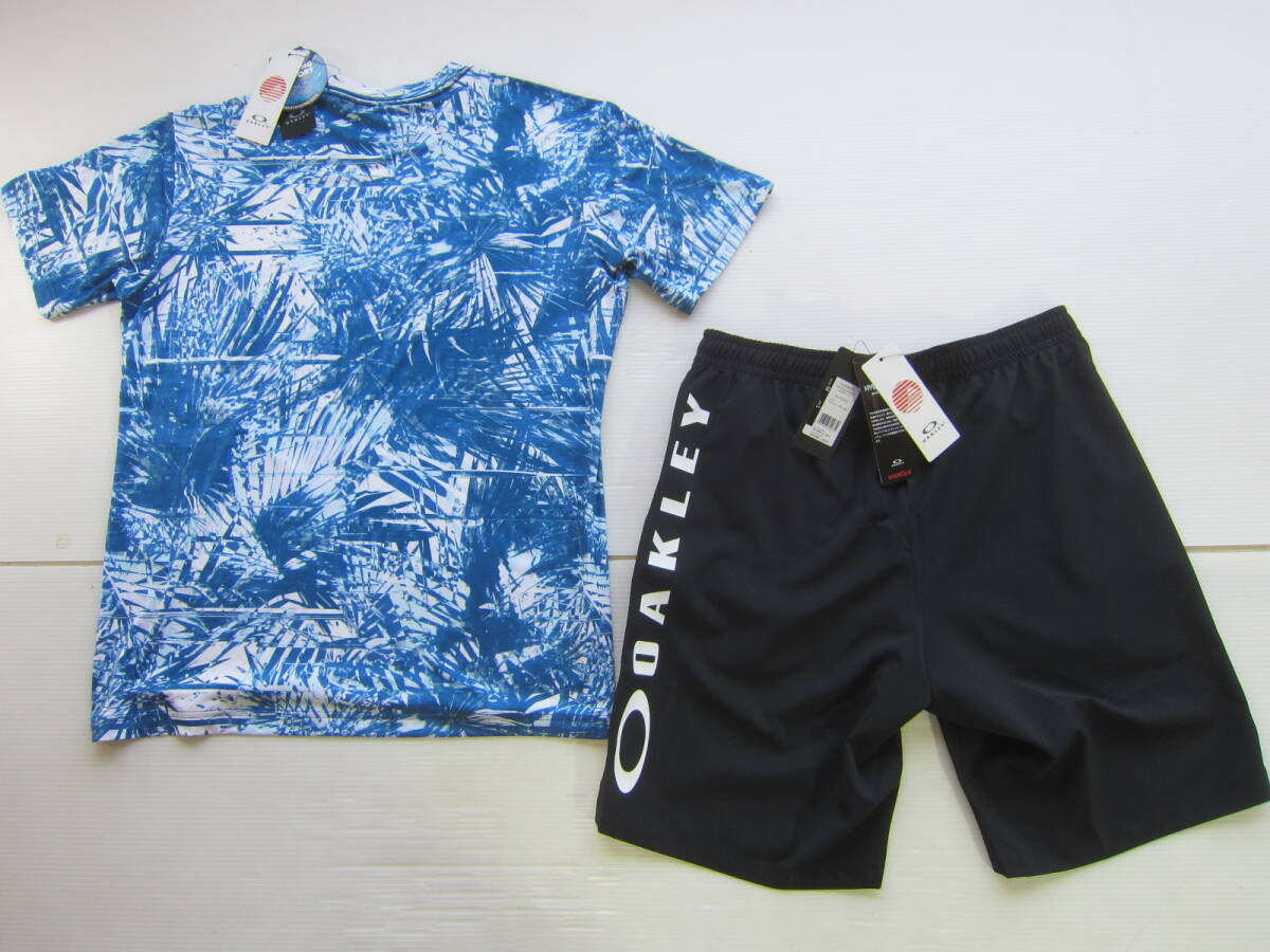  new goods * Oacley OAKLEY short sleeves T-shirt & short pants L blue black camouflage anti-bacterial deodorization . sweat speed . cold sensation 4WAY stretch training jo silver g/M