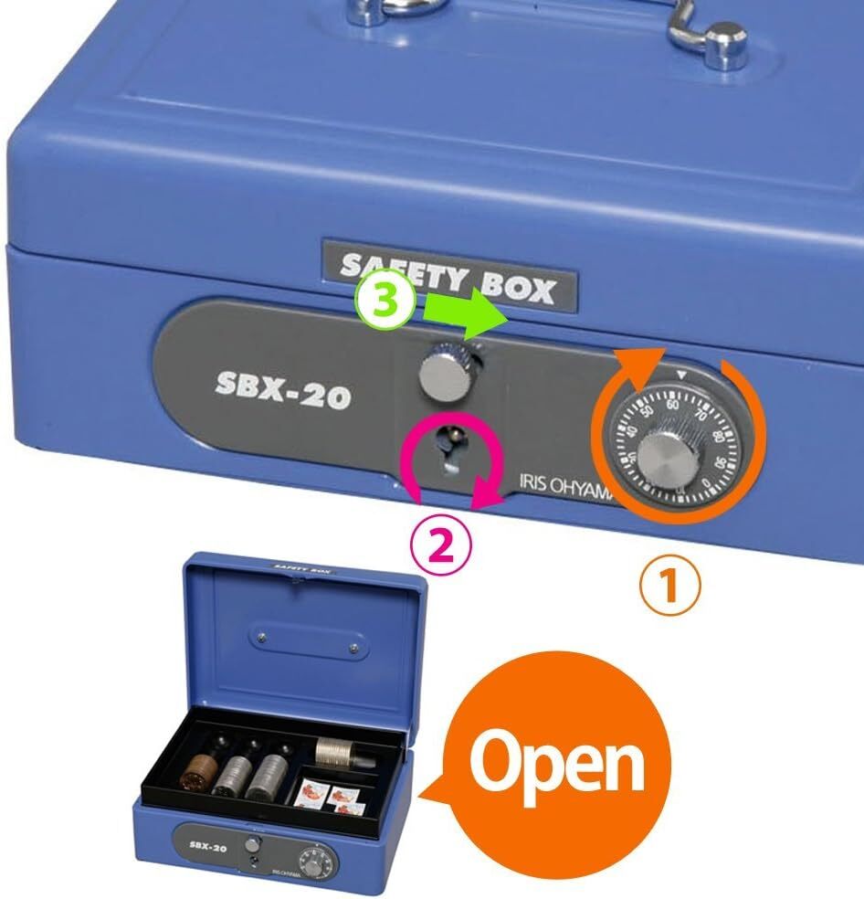  Iris o-yama safe handbag safe dial type double lock A6 compact SBX-A6 blue 