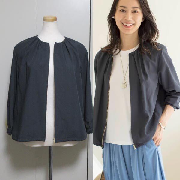 J.PRESS LADIES【洗える】80/1スパンタイプライター ノーカラー ブルゾン 9号（Mサイズ）コート ジェイプレス レディス 新品の画像1