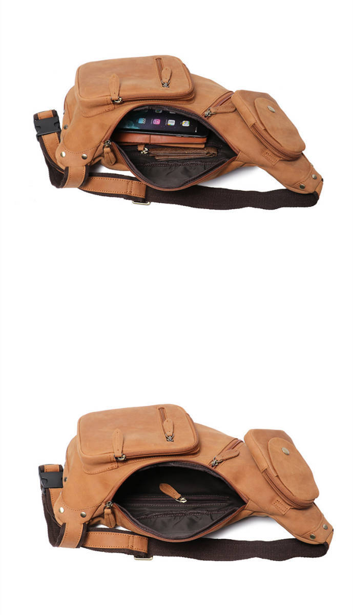 本革 メンズ ボディバッグ ワンショルダーバッグ 大容量 9.7インチiPad対応 厚手牛革 アンティーク 自転車 鞄 ブラウンの画像6