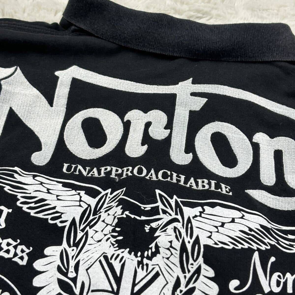 背中のデザインかっこいい！ Norton ノートン コットン 豪華刺繍 半袖ポロシャツ ブラック メンズ  XL 黒 の画像6