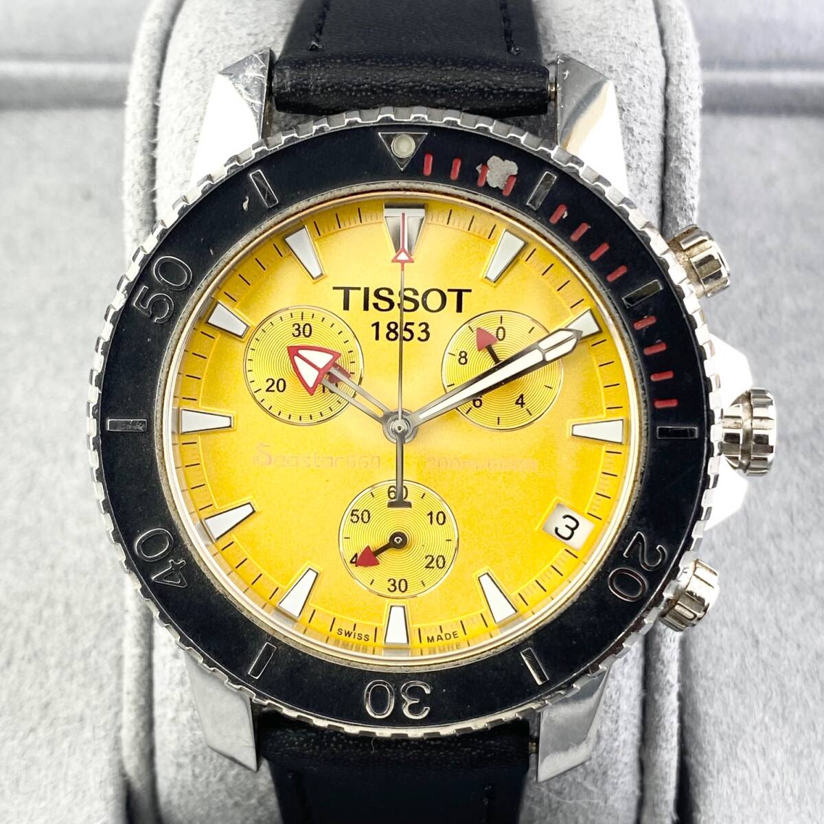 【1円〜】TISSOT ティソ 腕時計 メンズ SEASTAR シースター クロノグラフ イエロー文字盤 ラウンドフェイス デイト 可動品の画像8