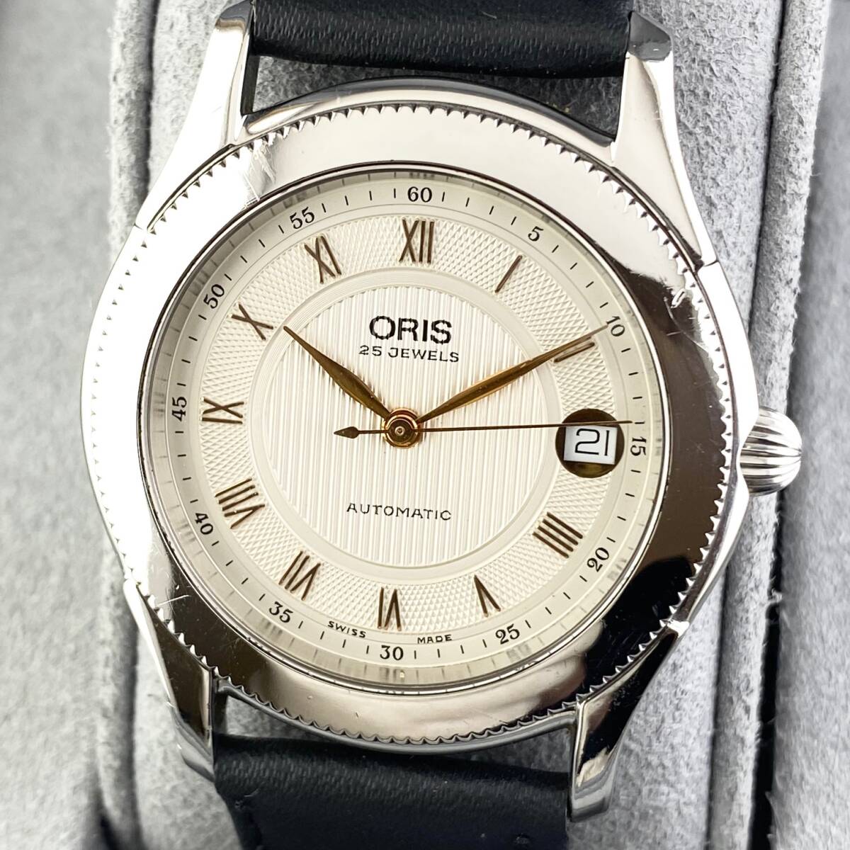 【1円〜】ORIS オリス 腕時計 メンズ AT 自動巻 7452 ホワイト文字盤 ローマン ラウンドフェイス デイト 可動品の画像1