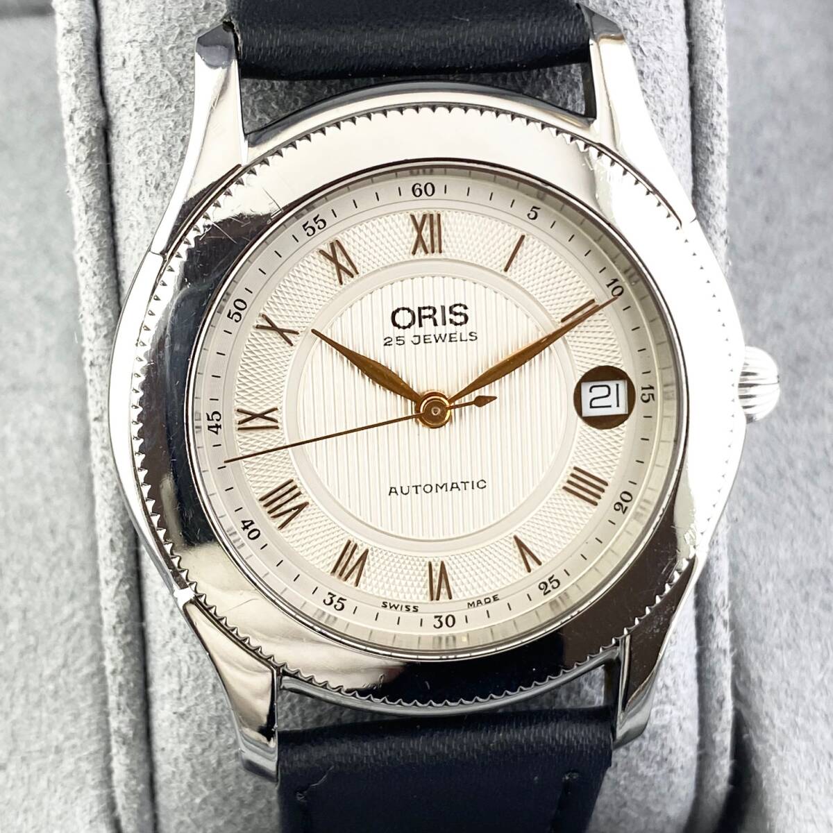 【1円〜】ORIS オリス 腕時計 メンズ AT 自動巻 7452 ホワイト文字盤 ローマン ラウンドフェイス デイト 可動品の画像4