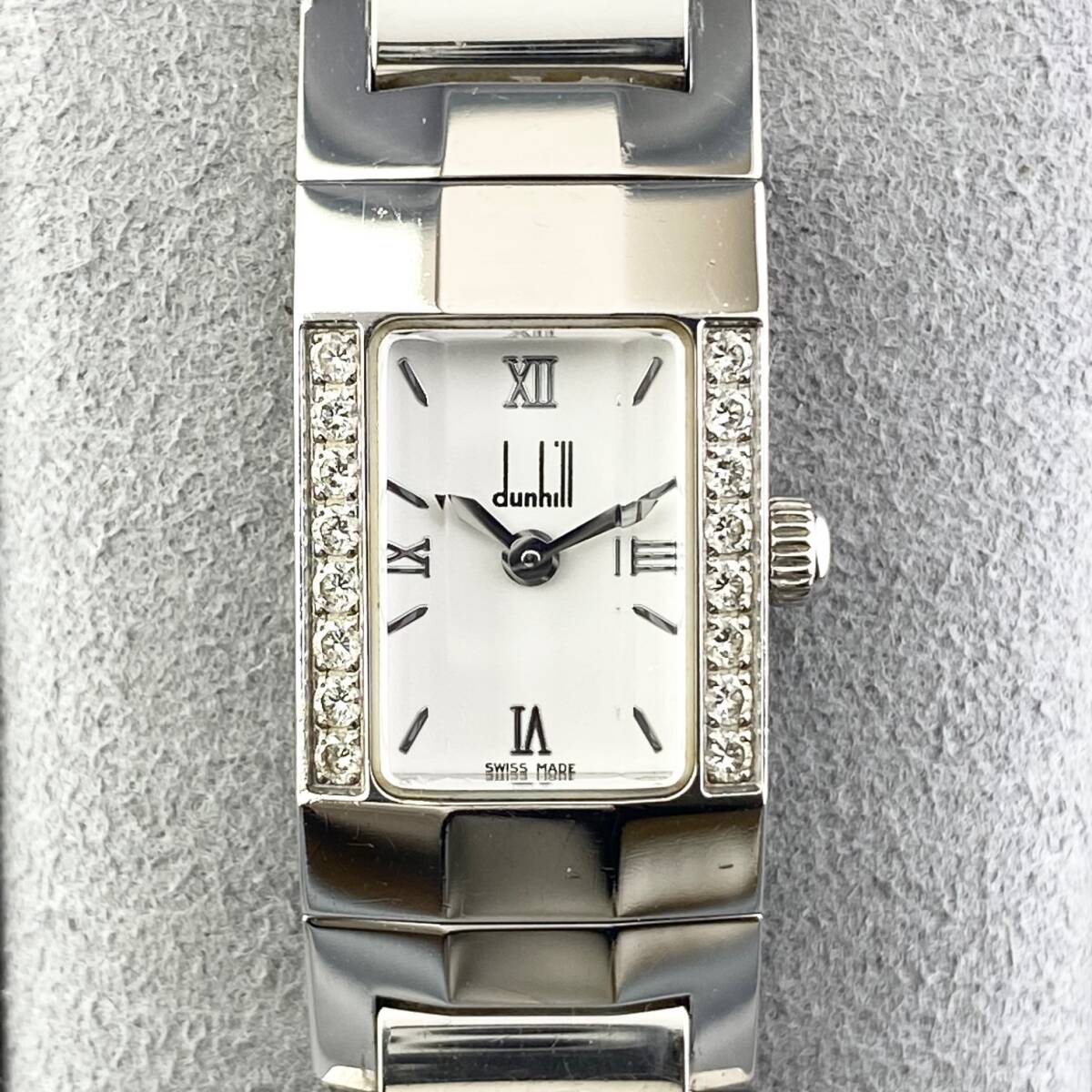 【1円〜】Dunhill ダンヒル 腕時計 レディース 8016 ダイヤベゼル ホワイト文字盤 スクエア ブレスウォッチ 可動品の画像8