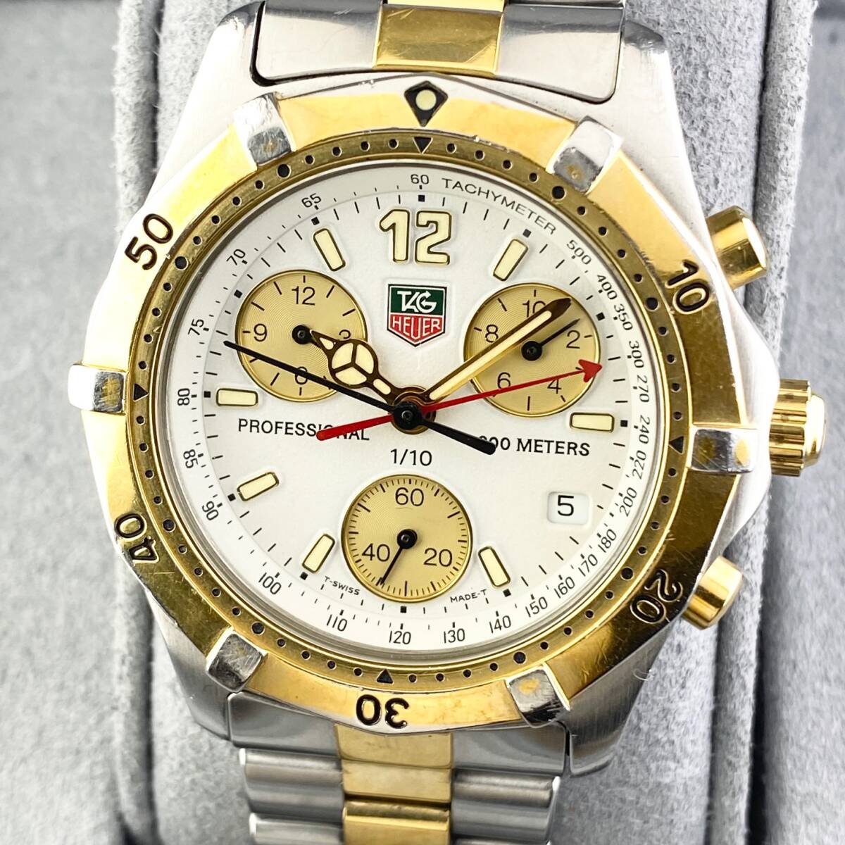 【1円〜】TAG HEUER タグ ホイヤー 腕時計 メンズ クロノグラフ CK1121 ホワイト文字盤 ゴールド ラウンドフェイス デイト 可動品の画像1