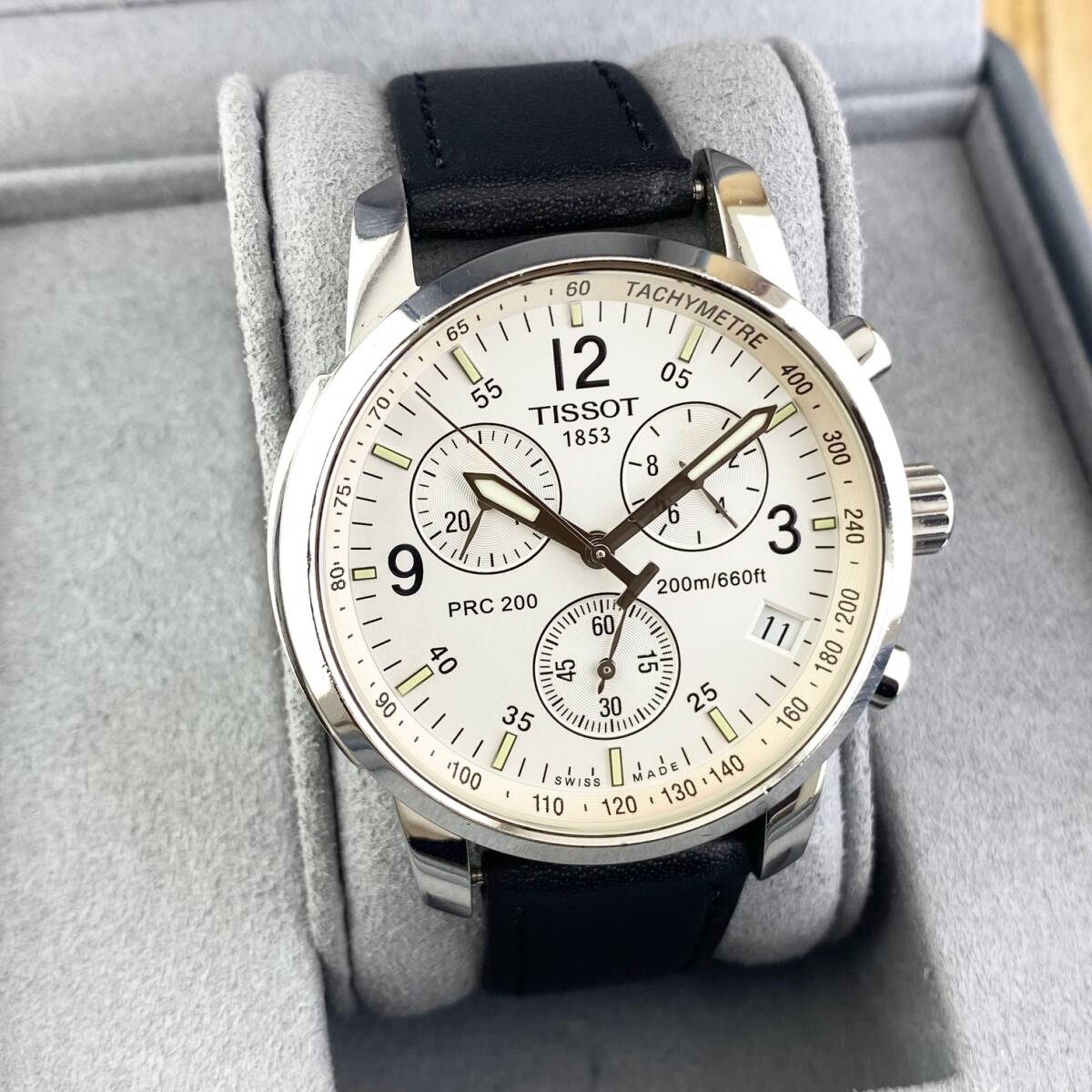 【1円〜】TISSOT ティソ 腕時計 メンズ クロノグラフ PRC200 ホワイト文字盤 ラウンドフェイス T461 デイト 可動品の画像3