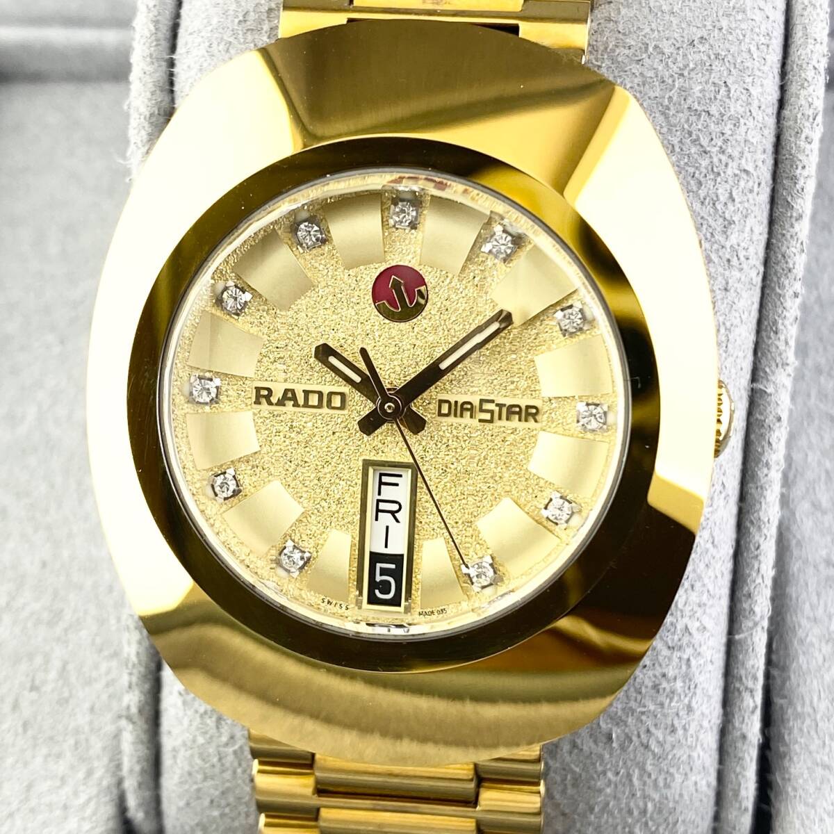 【1円〜】RADO ラドー 腕時計 メンズ AT 自動巻 DIASTAR ダイヤスター 11Pストーン ゴールド文字盤 648.0413.3 デイデイト 可動品の画像1