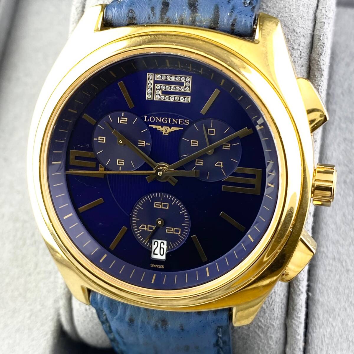 【1円〜】LONGINES ロンジン 腕時計 メンズ クロノグラフ L3.633.2 ルンゴマーレ ブルー文字盤 ゴールド 世界限定2500本 可動品の画像1