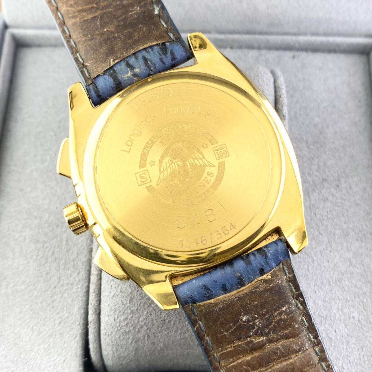 【1円〜】LONGINES ロンジン 腕時計 メンズ クロノグラフ L3.633.2 ルンゴマーレ ブルー文字盤 ゴールド 世界限定2500本 可動品の画像6