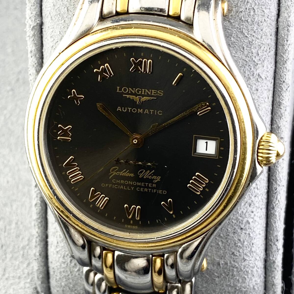 【1円〜】LONGINES ロンジン 腕時計 メンズ AT 自動巻 L3.609.5 ゴールデンウィング フェイブスター ブラック文字盤 クロノメーター 可動品_画像1