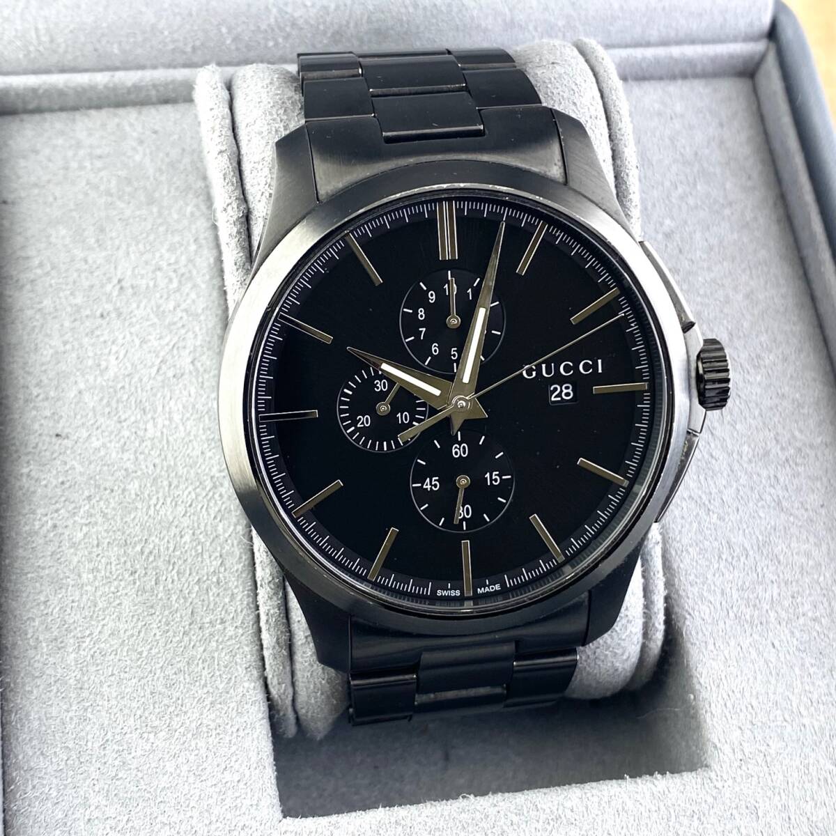 [1 иен ~]GUCCI Gucci наручные часы мужской 126.2 G-TIMELESS G время отсутствует хронограф черный циферблат раунд лицо Date передвижной товар 
