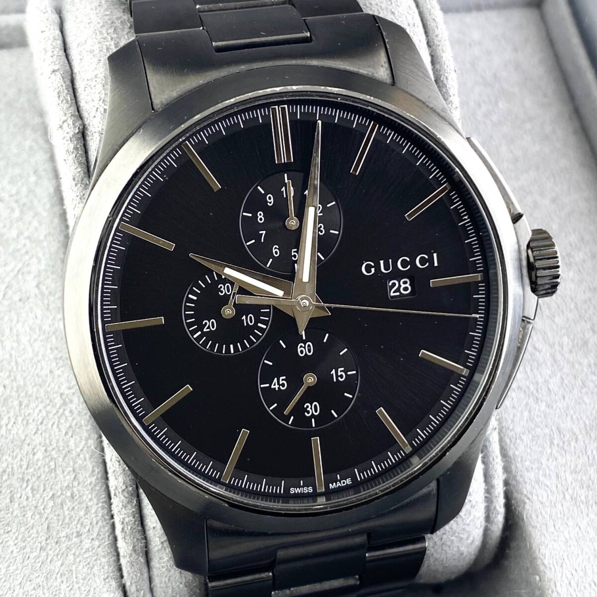 [1 иен ~]GUCCI Gucci наручные часы мужской 126.2 G-TIMELESS G время отсутствует хронограф черный циферблат раунд лицо Date передвижной товар 