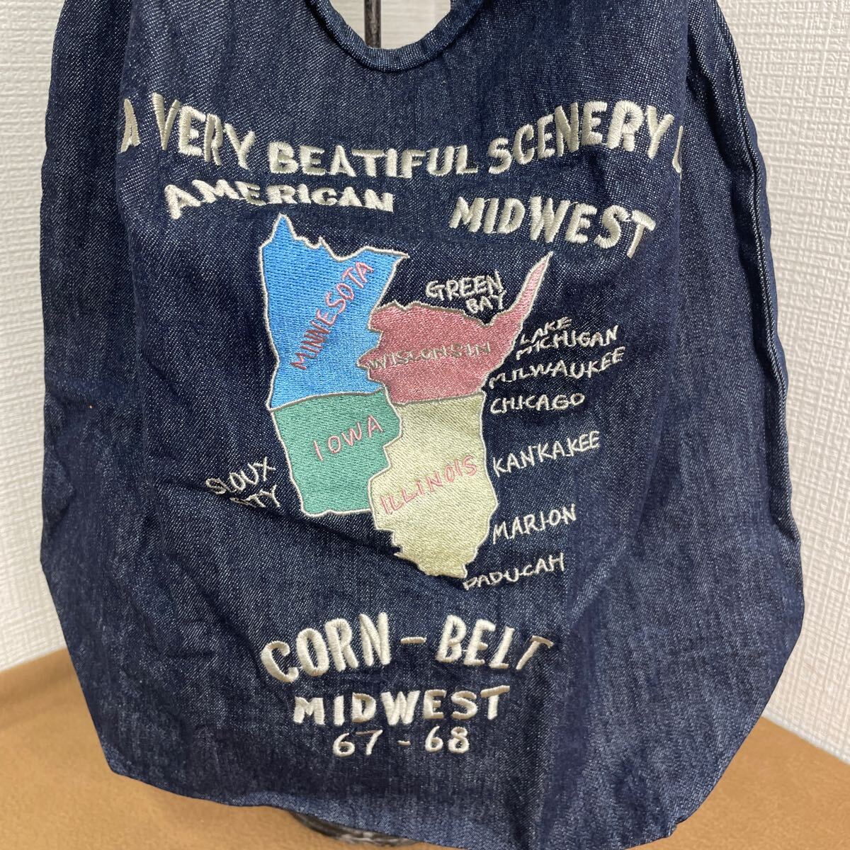 【おすすめ】ベトジャン風刺繍 デニムエコバッグ エコバッグ トートバッグ デニム 刺繍 アメリカ _画像2