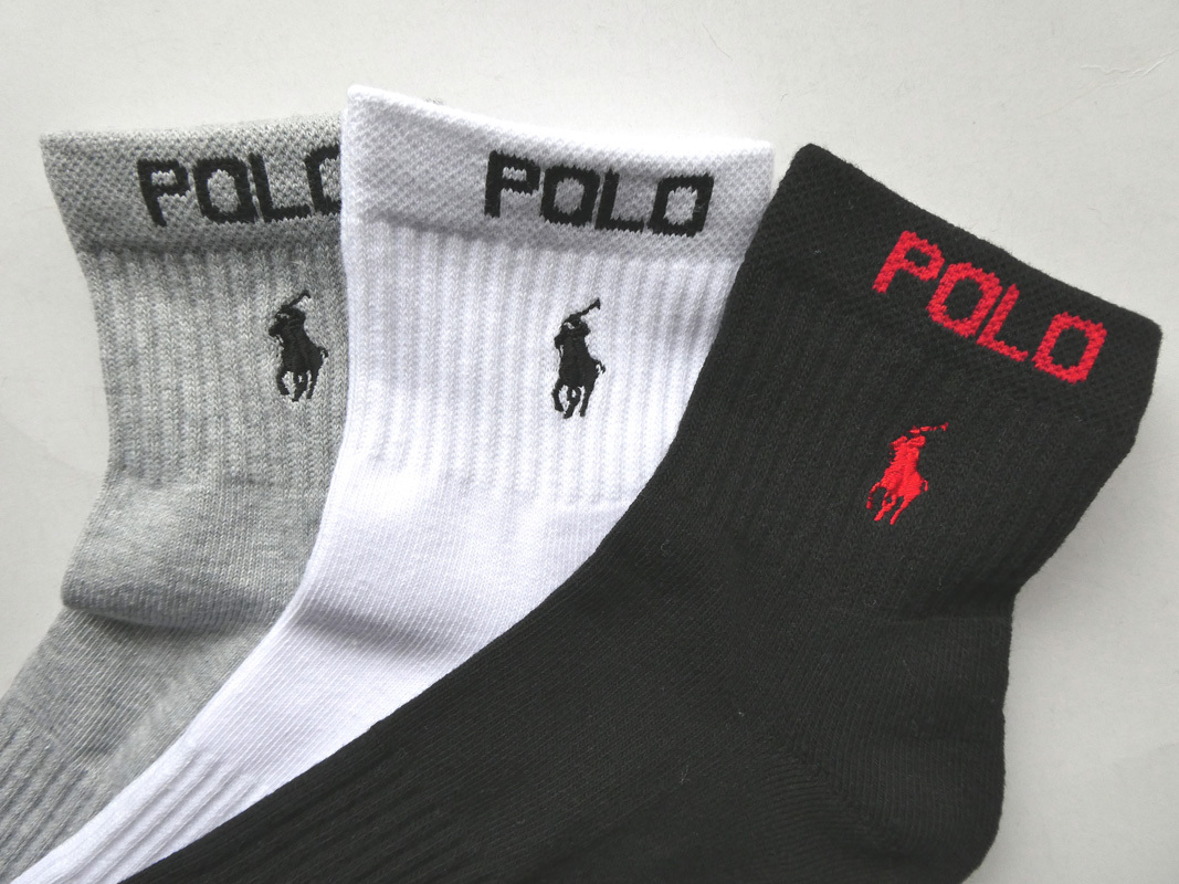 POLO ラルフローレン新品！3足セット マーク刺繍くるぶし丈ソックス 25-27cm黒白灰ロゴ 送料無料RALPHLAUREN _画像2