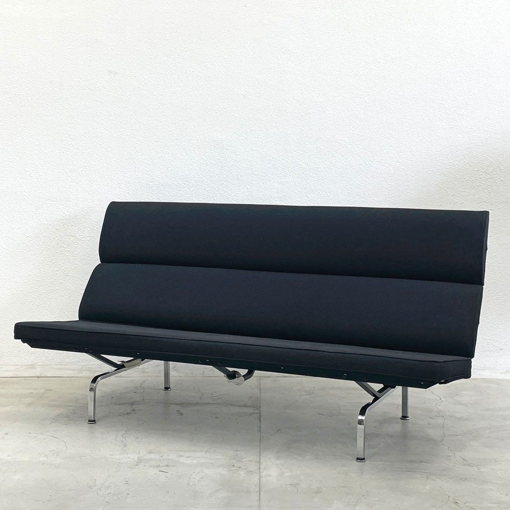 〓 ハーマンミラー Herman Miller イームズ ソファ コンパクト Eames Sofa Compact 3シーターソファ ブラック C&R. イームズ 112万円_画像1