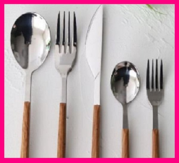 [5 pcs set : stylish cutlery ]* temperature ... exist wood grain : spoon * Fork * steak knife : Brown :kchi paul (pole) manner 