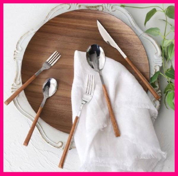 [ free shipping : cutlery :25ps.@]*5ps.@x5 set :kchi paul (pole) manner * temperature ... exist wood grain * Brown :tina-: spoon, Fork, steak knife 
