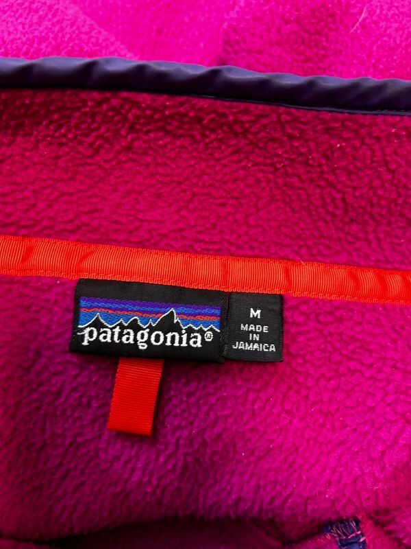 II0008★4 90s vintage Patagonia パタゴニア ハーフ スナップボタン ロゴ メンズ フリース ボア ジャケット パープル系 サイズMの画像6